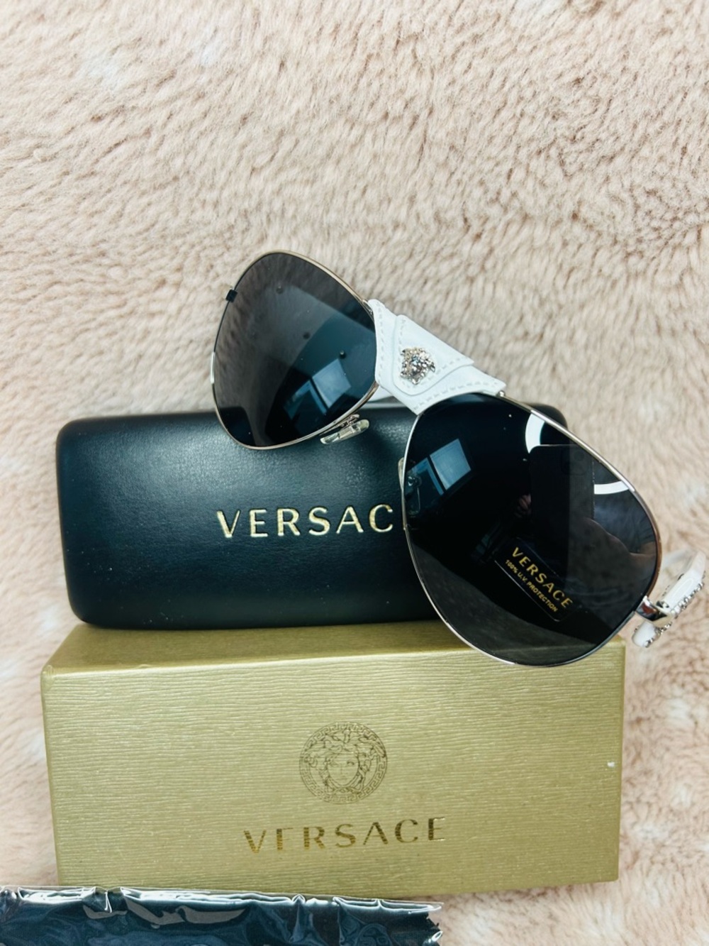 Versace Men’s White Frame Sunglasses with Black Lenses unisex